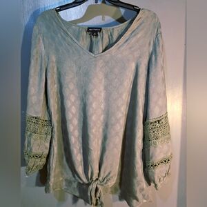 I.N. Studio Sage Blouse with Crochet Sleeves